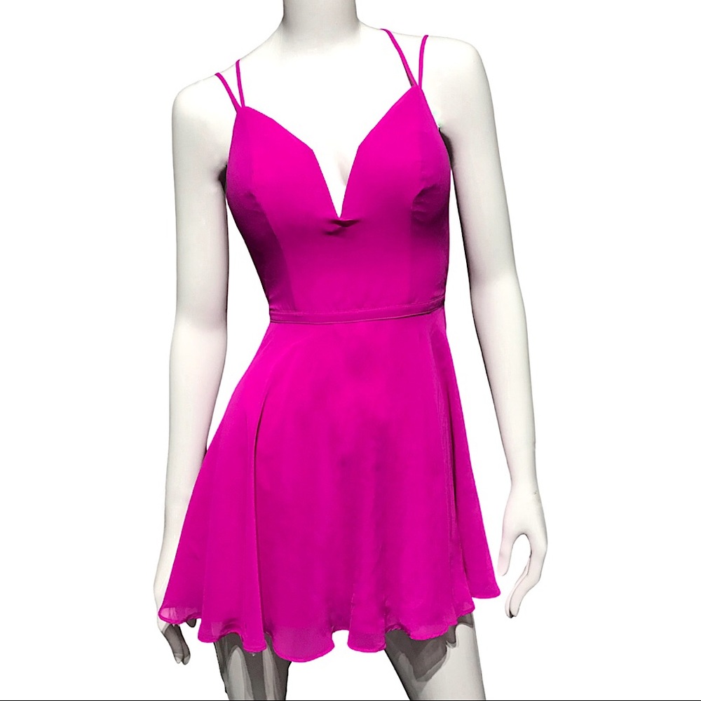 bebe Fuchsia Pink Deep V Neck Mini Dress, Size 00